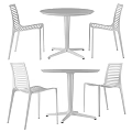 Modern White Round Dining Table With Four Slatted Chairs Set Design 3d model