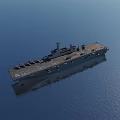 Aircraft Carrier Sailing On Calm Sea With Clear Blue Sky And Reflection