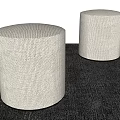 Two Modern Gray Cylindrical Stools With Woven Texture And Black Base