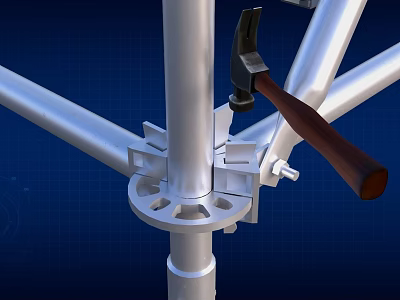 Metal Scaffolding Joint Structure With Hammer For Installation Process 3d model