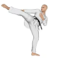 A Man Practicing Karate In White Gi With Black Belt Performing High Kick