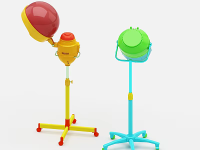Red Yellow Green Blue Floor Standing Commercial Equipment with Wheels and Top Spherical Bucket Parts 3d model