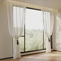 White Curtains Framing Window With Green Trees Outside And Soft Indoor Light 3d model