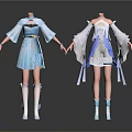 Two Blue And White Traditional Modern Clothing Sets With Dresses And Boots