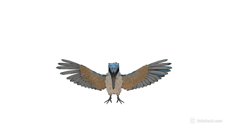 Vibrant Bird With Spread Wings Blue Head And Brown Feathers Standing 3d model 
