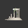 Ancient Style Circular Stone Platform With Steps Columns Green Vines And Archway 3d model