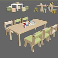 Children's Table And Chair Set With Light Wood And Green Seats For Kids Room