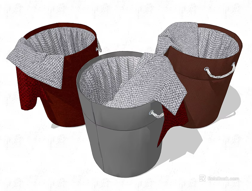 Brown And Gray Fabric Storage Baskets With Handles For Home Organizing 3d model 