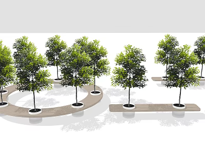 Landscape Seats In Tree Lined Green Outdoor Area With Curved Path Layout 3d model