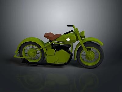 Vintage Green Motorcycle with Brown Leather Seat White Star Decal Classic Body Design 3d model