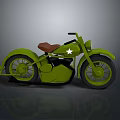 Vintage Green Motorcycle with Brown Leather Seat White Star Decal Classic Body Design