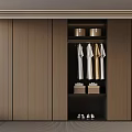 Modern Wooden Wardrobe Design With Hanging Clothes Folded Items And Shoes