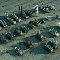Military Tank With Missile Launchers And Rockets In Open Field Under Cloudy Sky