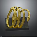 Elegant Golden Intertwined Hoop Bracelets With Multiple Rings On Black Display Base 3d model