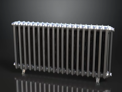 Silver Metal Radiator With Vertical Fins And Support Legs For Home Heating 3d model