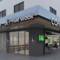 Modern Coffee Shop Store Front Desk With Glass Facade And Signage
