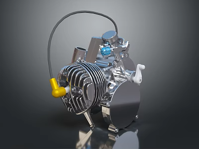 Detailed Metallic Engine With Silver Components Pipes And Shiny Structure Design 3d model