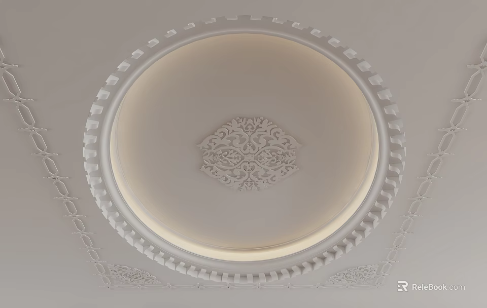 Elegant Circular Ceiling Design With Intricate Decorative Pattern And Built in Lighting 3d model 