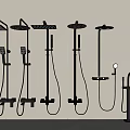 Black Shower Heads With Various Styles And Modern Design On Wall 3d model