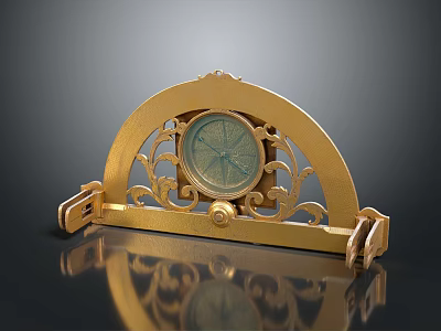 Golden Semicircular Decorative Item With Intricate Ornate Patterns And Circular Dial 3d model