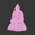 Detailed Seated Figure Sculpture With Orange Robe Topknot And Stone Base