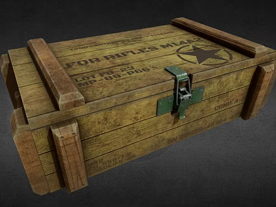 Vintage Wooden Crate for Rifles Mark I Featuring Star Emblem and Metal Lock 3d model