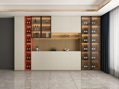 Modern Wine Cabinet Design With Glass Doors Wine Bottles And Storage Space 3d model