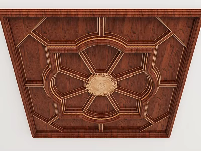 Ornate Wooden Ceiling Design With Elaborate Carvings And Golden Central Medallion 3d model