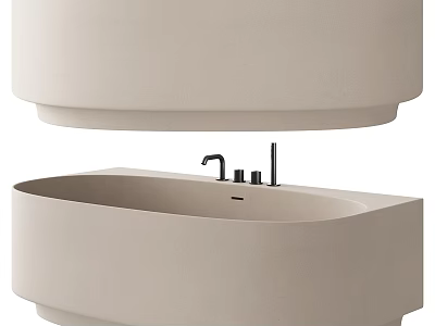 Modern Beige Bathtub With Sleek Black Faucet And Elegant Oval Design 3d model