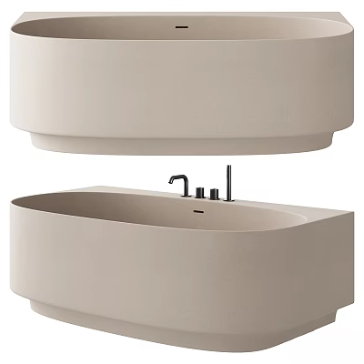 Modern Beige Bathtub With Sleek Black Faucet And Elegant Oval Design 3d model