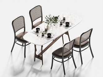 Modern Dining Table and Chair Dining Table Dining Chair Single Chair Tableware Floral Art 3d model