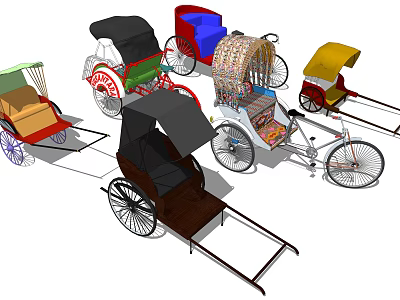 Vintage Rickshaws With Various Colors Styles And Traditional Design Elements 3d model