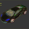 Black Sports Car with Blue Headlights Gold Wheels Solar Panel Roof Reflection on Dark Surface