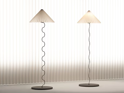 Modern Spiral Floor Lamps With Conical Shades And Light Colored Blinds Background 3d model