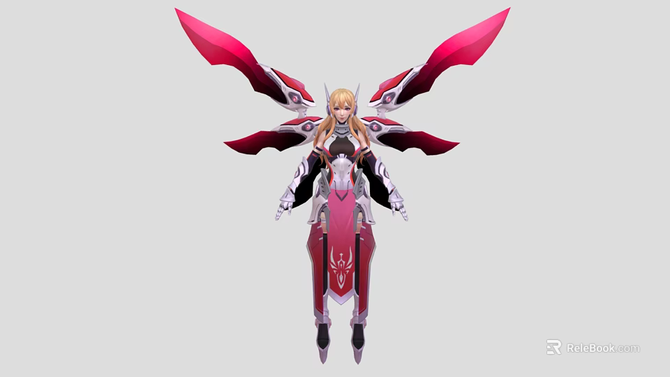 Fantasy Game and Movie Character with Pink Red Wings Blonde Hair and Ornate Outfit 3d model 
