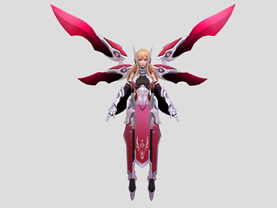 Fantasy Game and Movie Character with Pink Red Wings Blonde Hair and Ornate Outfit 3d model
