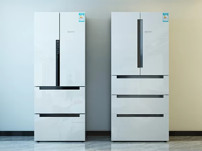 White Modern Refrigerator Freezer With Multi Door And Drawer Design For Kitchen Appliances 3d model