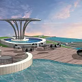 Scenic Park Landscape With Winding Water Channels Curved Walkways And Modern Pavilion