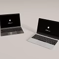 Two Gray and Silver Apple Laptops with Black Screens on Light Background 3d model