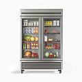 Stainless Steel Double Door Glass Refrigerator Stocked with Fruits Vegetables and Drinks for Commercial Kitchen