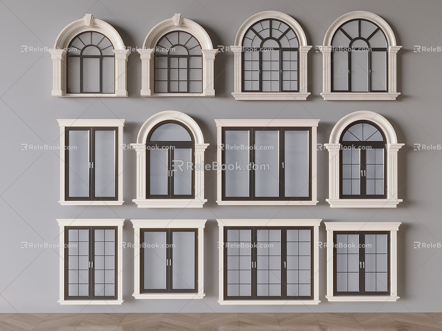 French curved windows French curved casement windows French glass windows 3d model