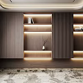 Modern Wooden Tea Cabinet Design With LED Lighting And Layered Storage Shelves