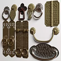 Vintage Carved Metal Handles With Various Ornate Designs And Decorative Details