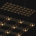 Sleek Modern Grid Design Chandelier With Multiple LED Bulbs And Metal Frame Structure 3d model