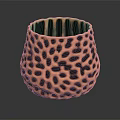 Metallic Copper Vase With Intricate Honeycomb Texture On Black Background And Reflection