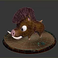 Cartoon Wild Boar Character 3D Model With Brown Bristles Big Eyes Tusks And Circular Base