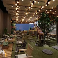 Modern Restaurant Interior Design With Green Plants Tables And Ambient Lighting