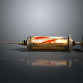 Vintage Medical Rusty Syringe with Red Stains on Shiny Reflective Surface