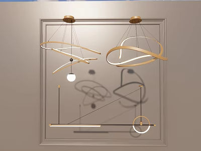 Modern Chandelier With Gold Curved Metal Lines Design And Soft Lighting For Interior Decoration 3d model