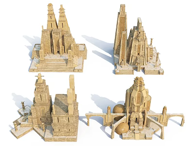 Religious Faith Inspired Architectural Models With Various Tower Designs And Sandstone Textures 3d model